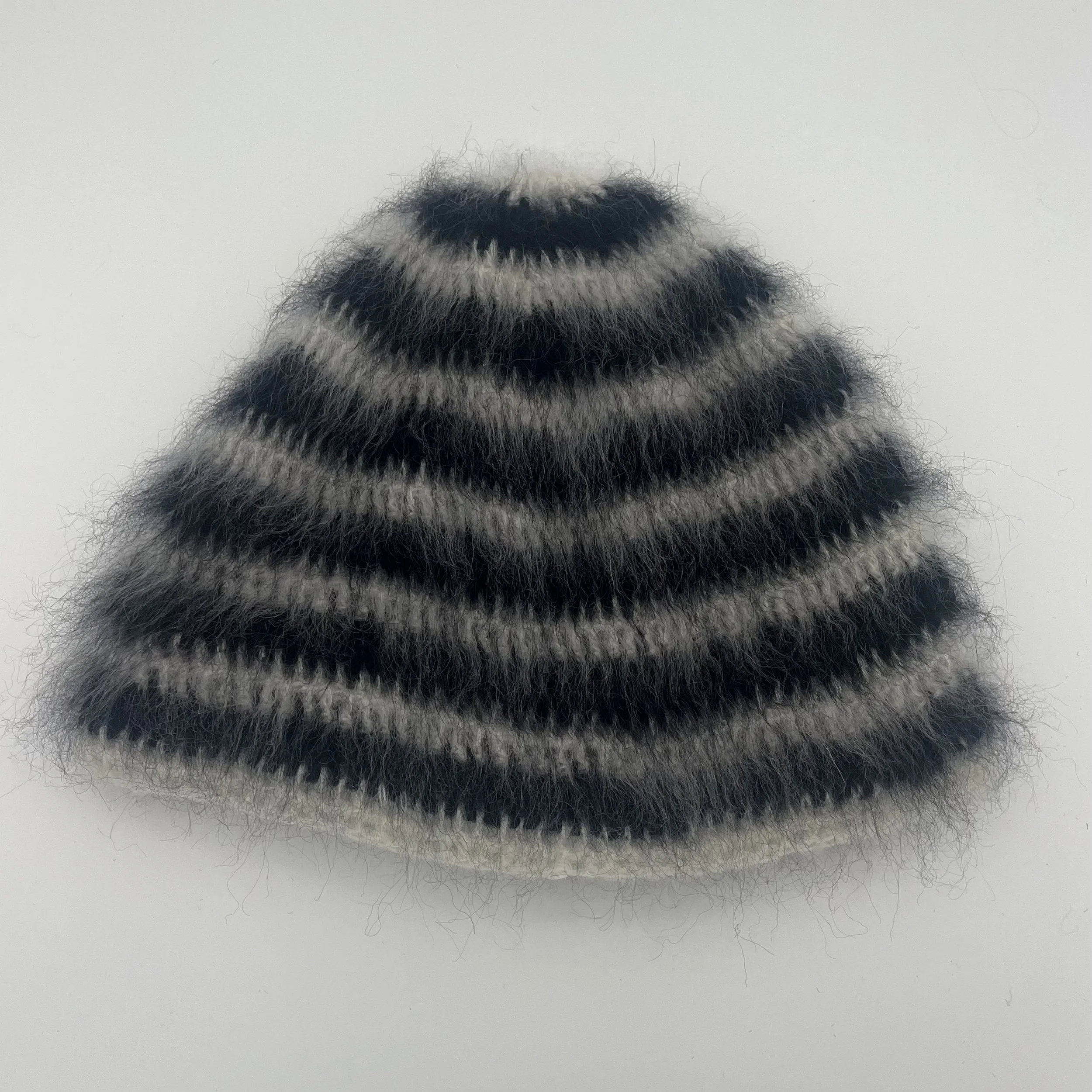 brushed mohair hat, b&w stripe (large)
