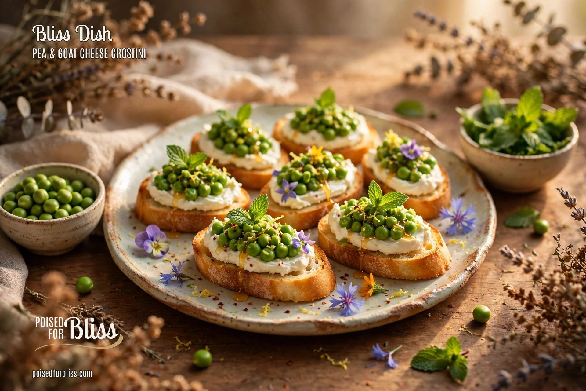 Pea &amp; Goat Cheese Crostini