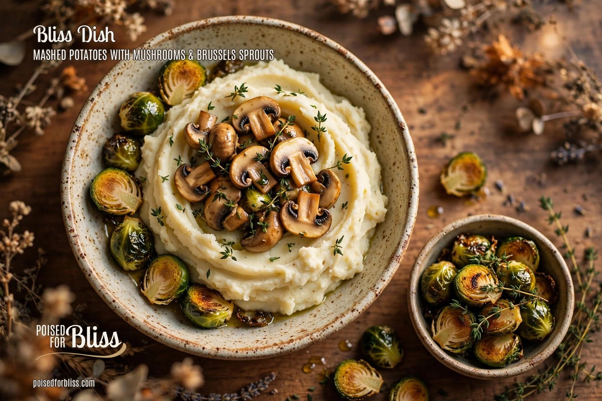 Mashed Potatoes with Sautéed Mushrooms &amp; Roasted Brussels Sprouts