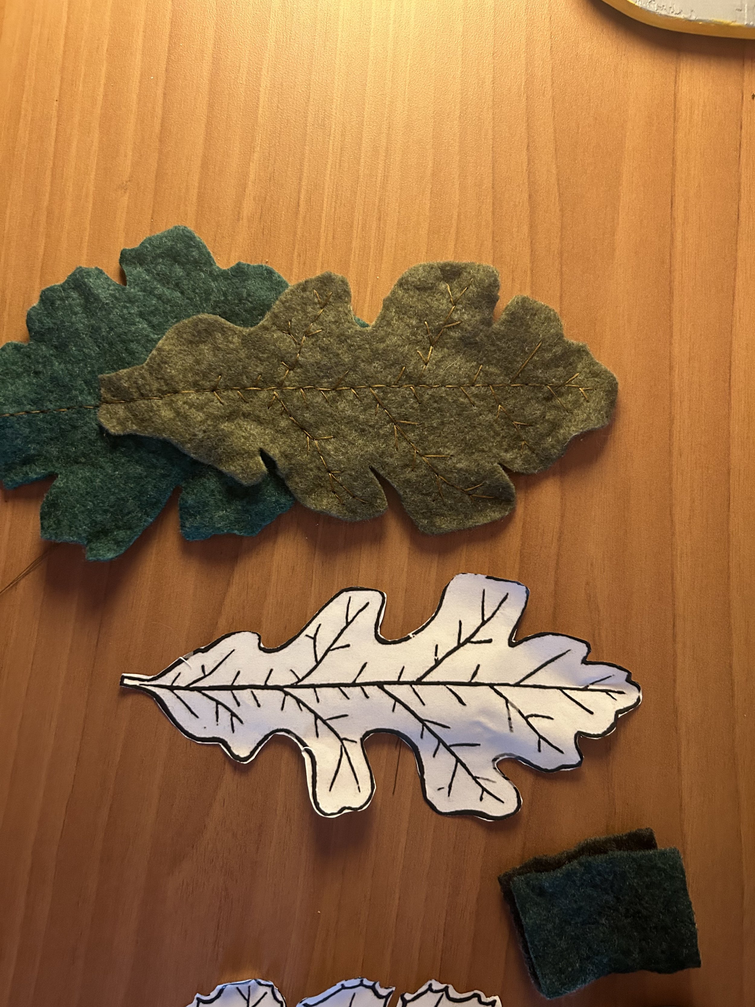 Crafts in Costumes & Props 2024, Thermal plastics project. Fosshape leaves are sewn together to add the veining of the leaves.