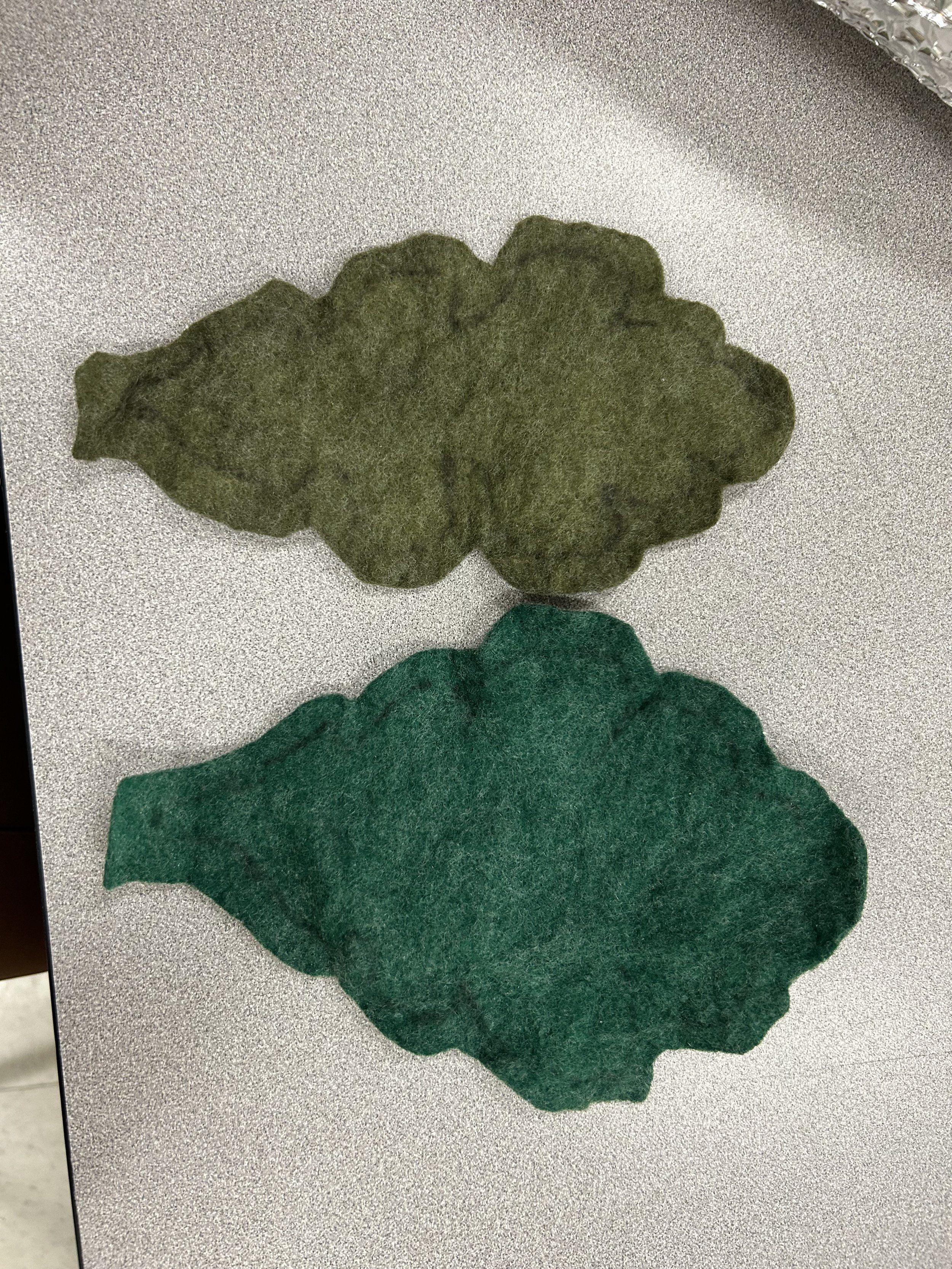 Crafts in Costumes & Props 2024, Thermal plastics project. Fosshape dyed using Rite Dyemore after cutting out the leaf shapes.
