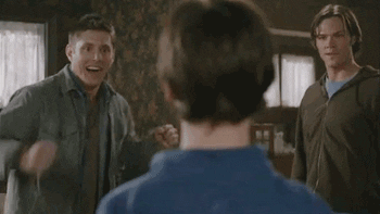 Sam and Dean from Supernatural jumping up and down in excitement