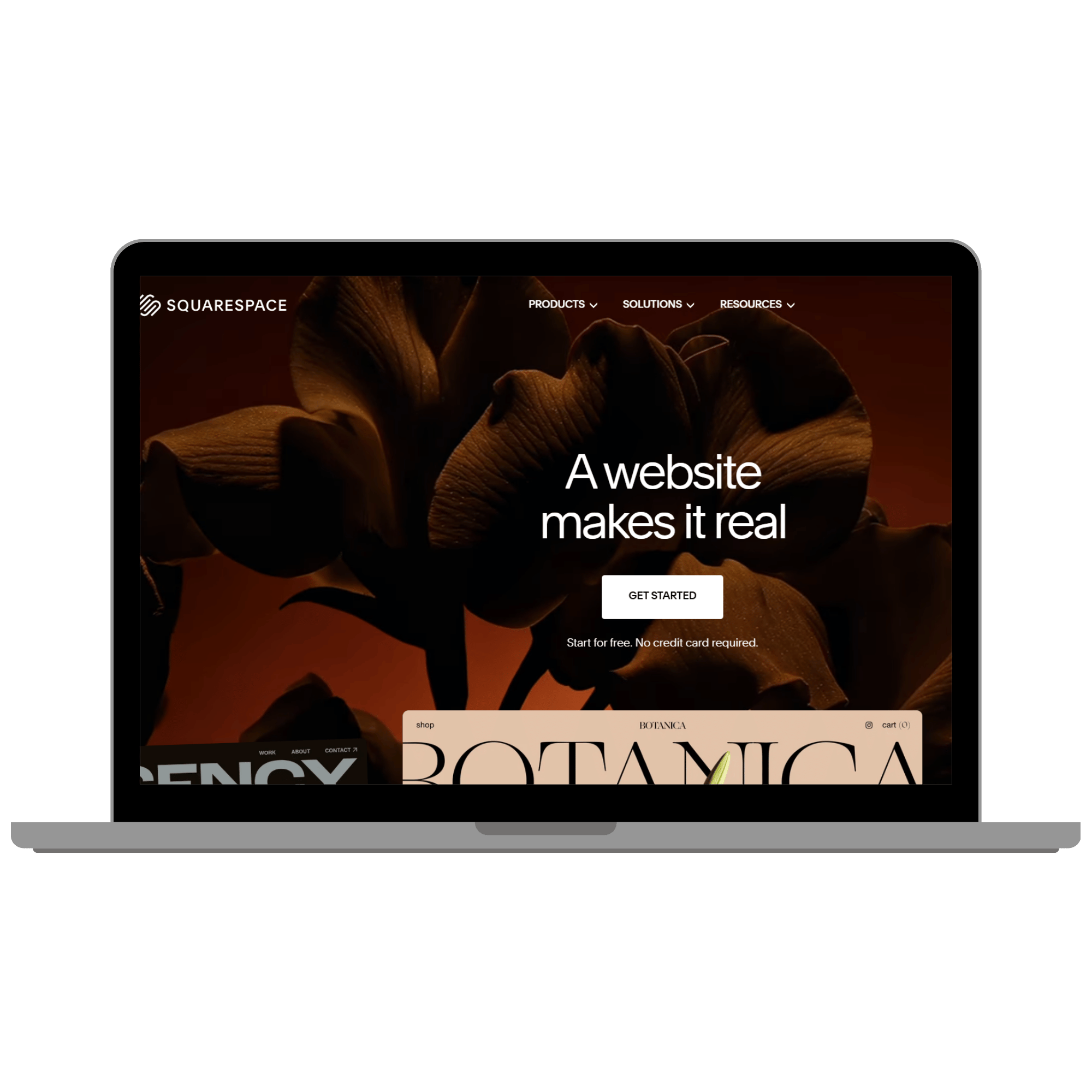 Mockup of Squarespace's homepage on a laptop
