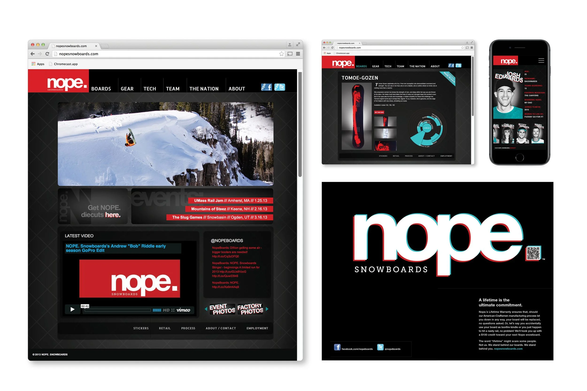 NOPE. SNOWBOARDS — ART DIRECTOR  /  Designed and developed look for brand and applied across print, digital, web and more.  /  Worked in tandem with developer to build website, ensuring optimal final product.