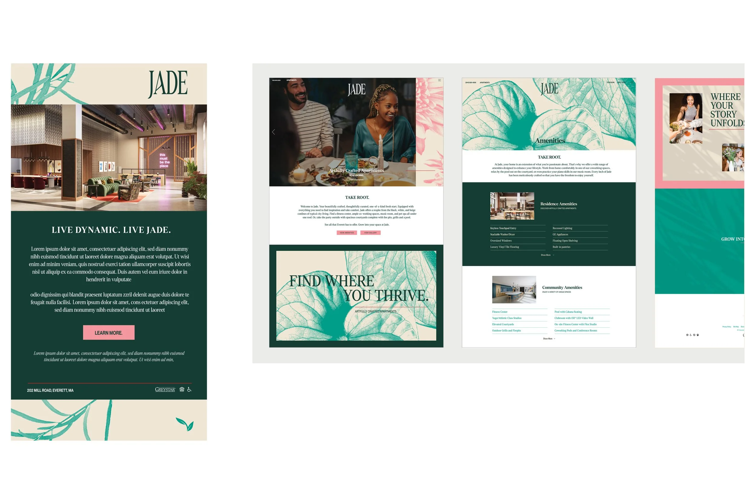 GREYSTAR-JADE — STUDIO DESIGNER, ASSET MANAGER  /  Developed and managed full suite of brand assets and business collateral, including Brand Guidelines, based on Designer's look.  /  Built mechanicals and finalized a wide range of assets for use acro