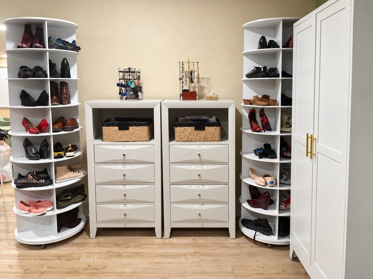 Together We Bake's organized clothing closet for program participants.