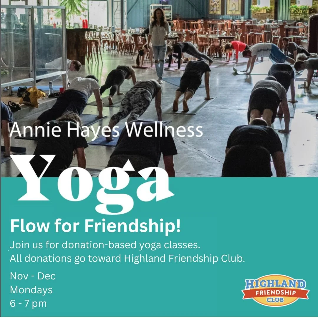 Flow for Friendship! 🧘&zwj;♀️💙
HFC is teaming up with Annie Hayes Wellness for weekly donation-based yoga in Minneapolis!

For all of November + December, your donations will be given to HFC.

Mark your calendars!
🗓 Mondays &bull; 6&ndash;7 PM
📍 