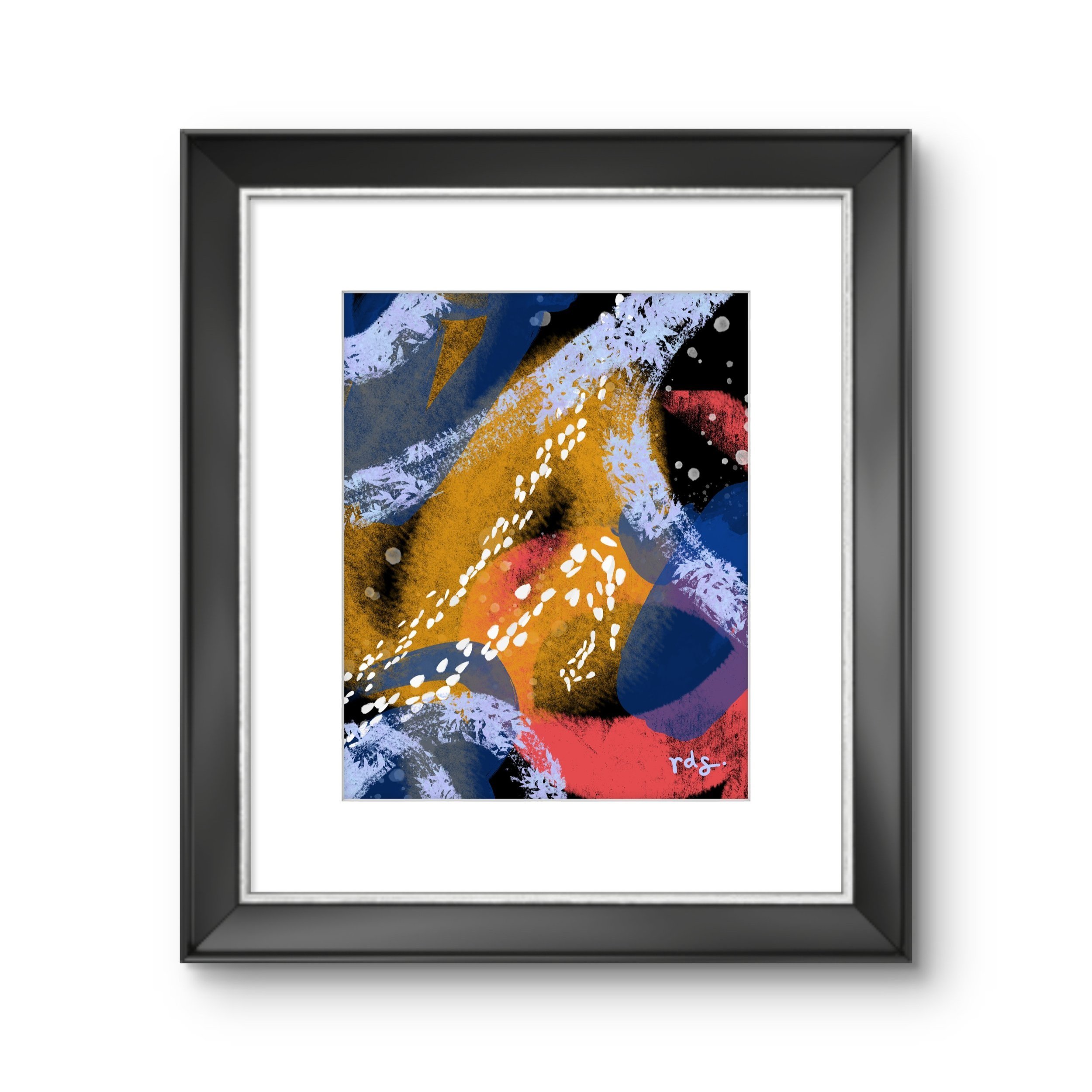black blue yellow footprints art