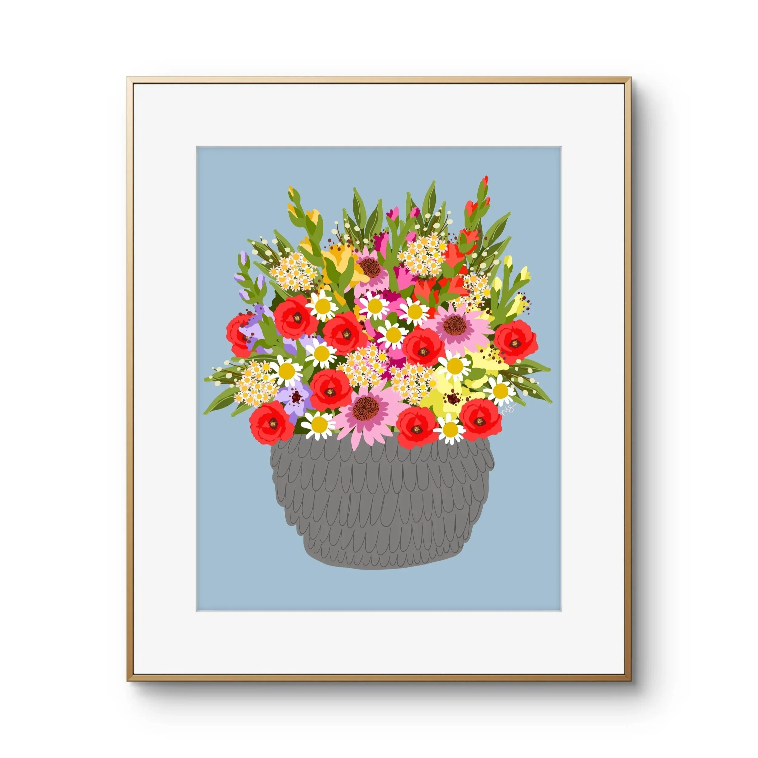 August birth flower bouquet art print