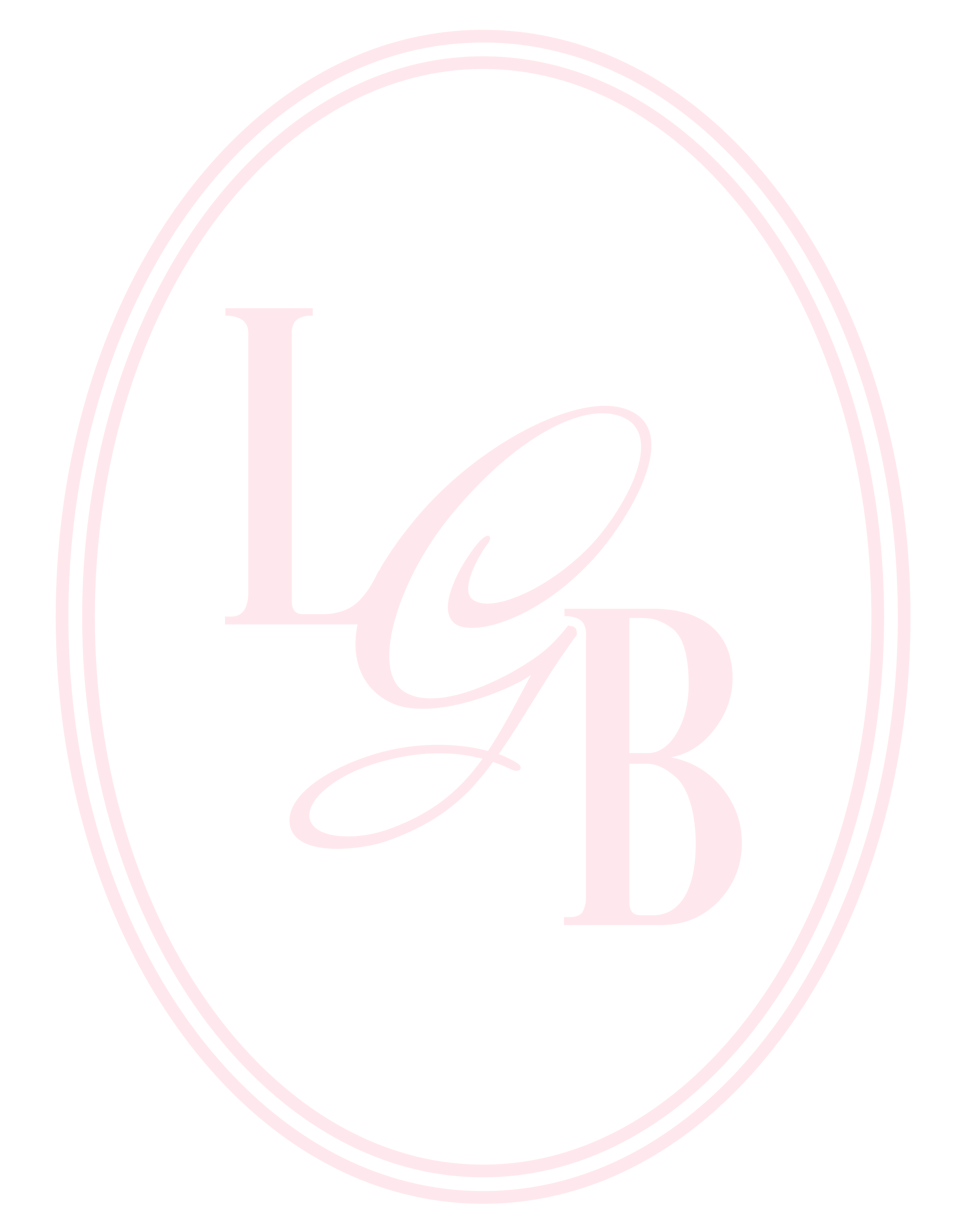 Elegant logo with the initials LCB inside a white oval, on a black background.