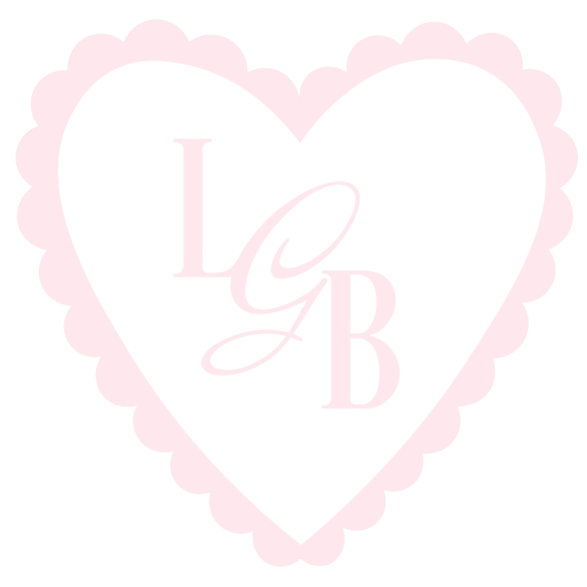 Black heart with pink scalloped border and pink letters 'L', 'Y', 'B', and a stylized 'C' in the center.
