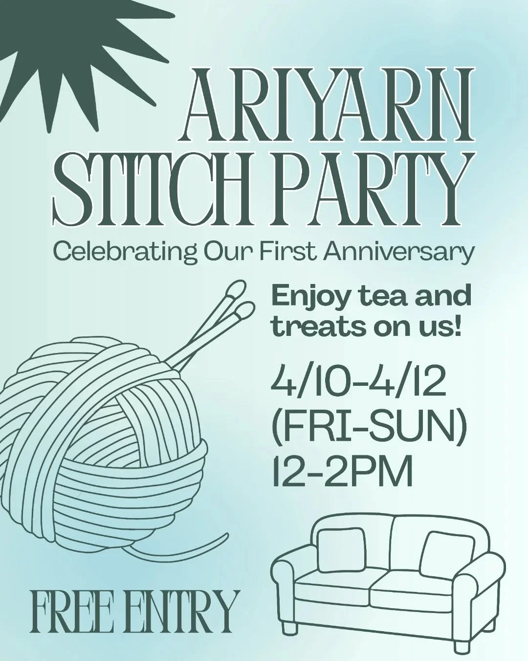 Stitch Parties: Join Us for Tea and Treats! 🧶☕️

Need a little mid-day break and some company for your current WIP? Come join our Stitch Parties this weekend!

We'll be at the shop with tea, treats, and good company. Bring your knitting, crochet, em