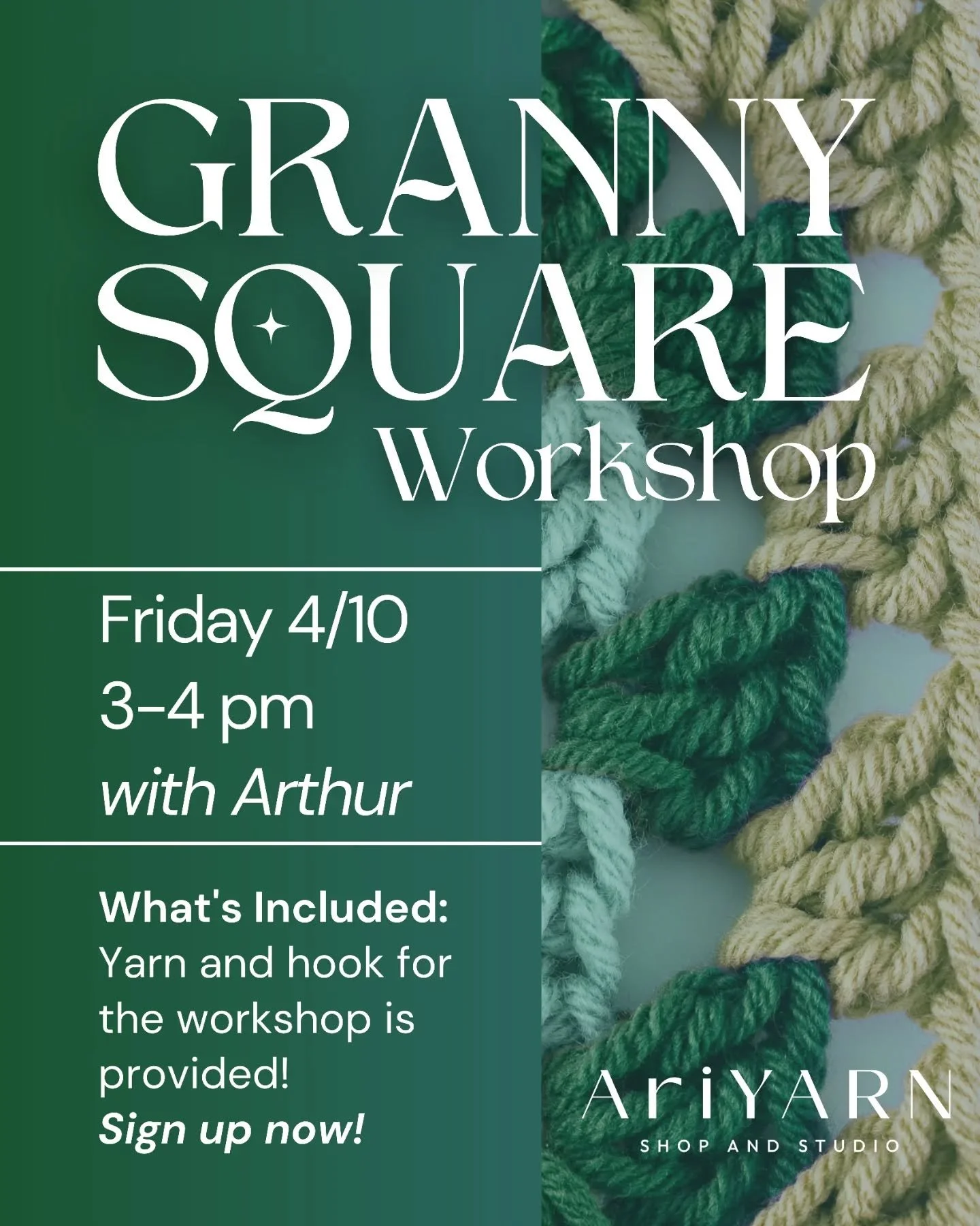 Discover the joys of granny squares! 🧶

Granny squares are one of the most quintessential patterns to know as a crocheter. Come unlock a world of possibilities and further your crochet knowledge with our granny squares workshop!

Join us on Friday 0