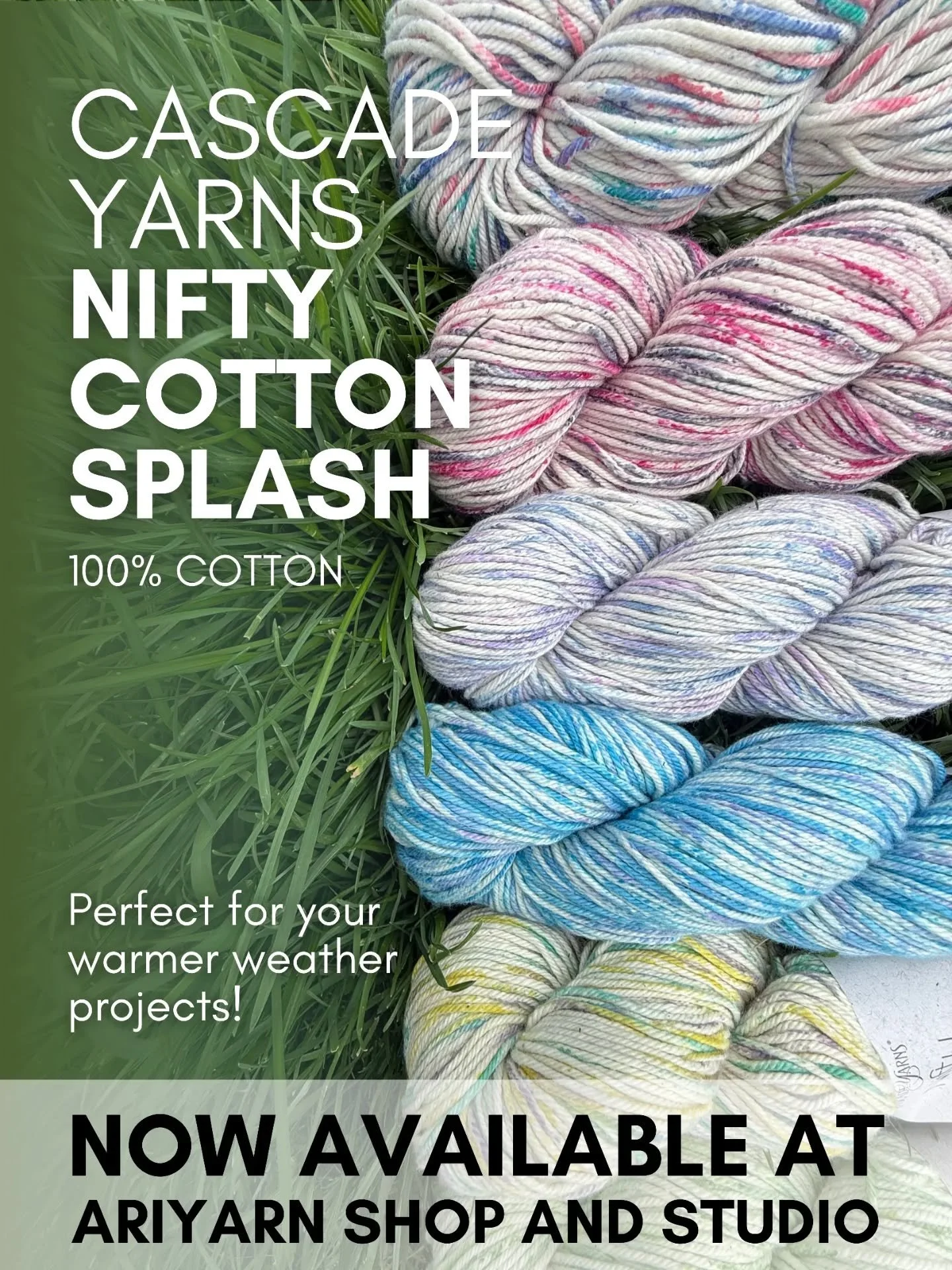 Bring a burst of energy to your summer projects with Cascade Yarns Nifty Cotton Splash!&nbsp;

This vibrant, medium-weight yarn takes the reliable durability of 100% breathable cotton and gives it a playful, artistic twist with unique "splash&qu