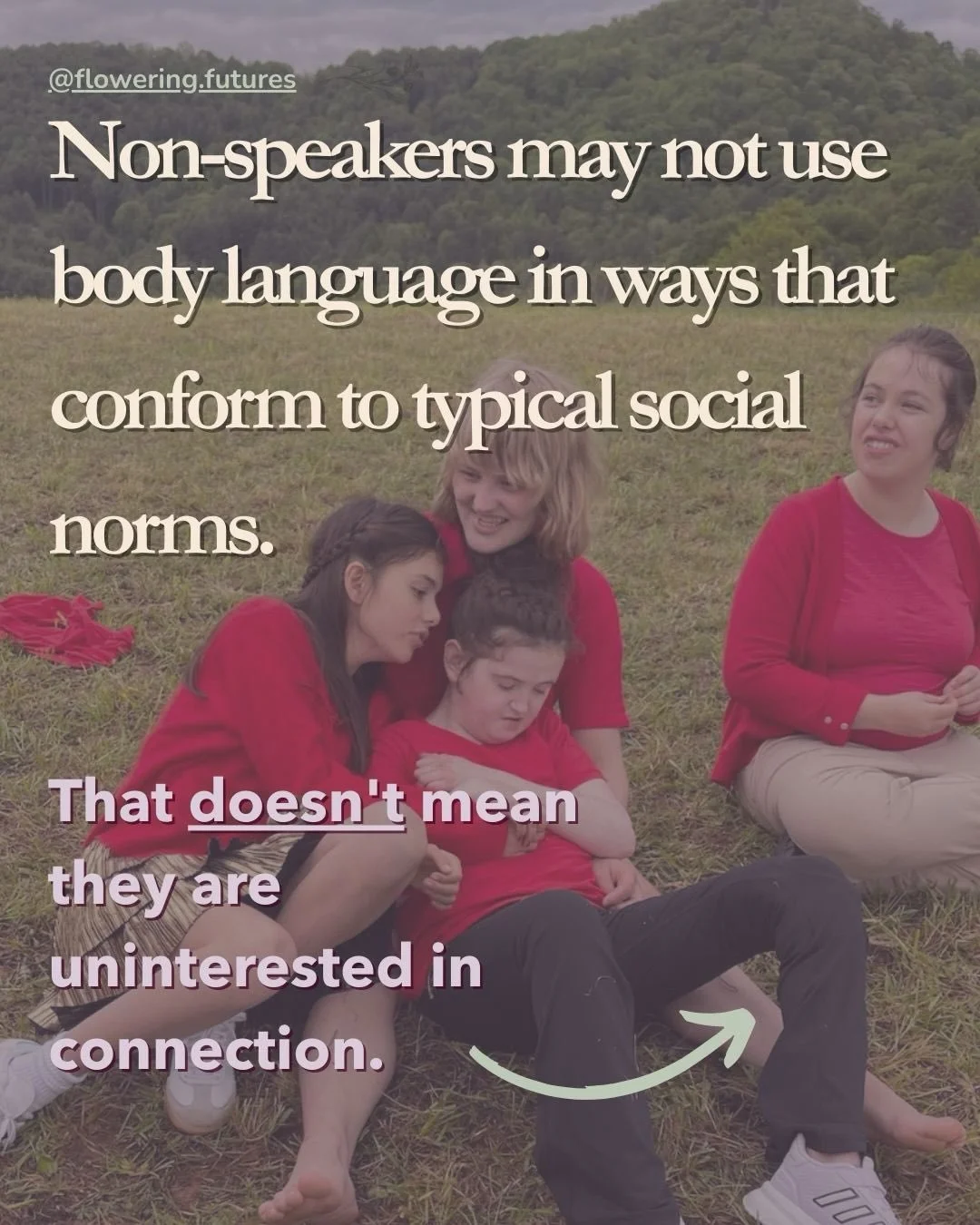 People sometimes assume Nina is disinterested in socializing because she's not maintaining eye contact or moves her body in unexpected ways.

But if you pay attention to what she's spelling, you'll see her humor, her questions about how you're doing,