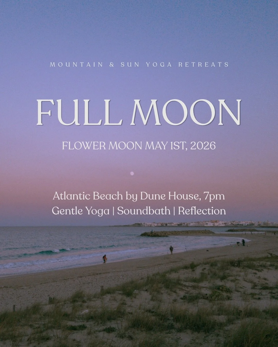 Join @christamaryoga for Full Moon Beach Yoga this Friday at 7pm on Atlantic Beach, in front of Dune House! Enjoy a gentle flow under the flower full moon followed by a sound bath and journaling - bring a towel, mat, a friend, and a journal! Sign up 