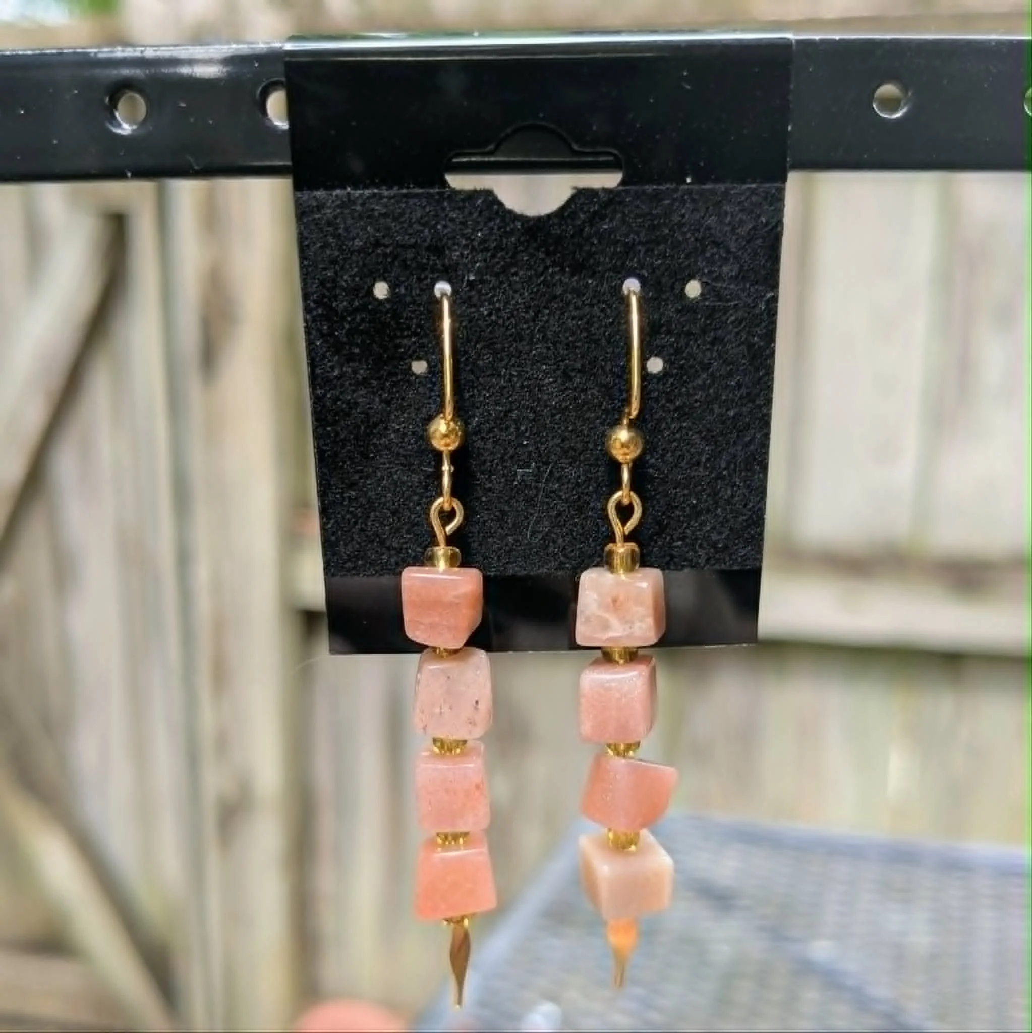 Peach Moonstone Cube Earrings