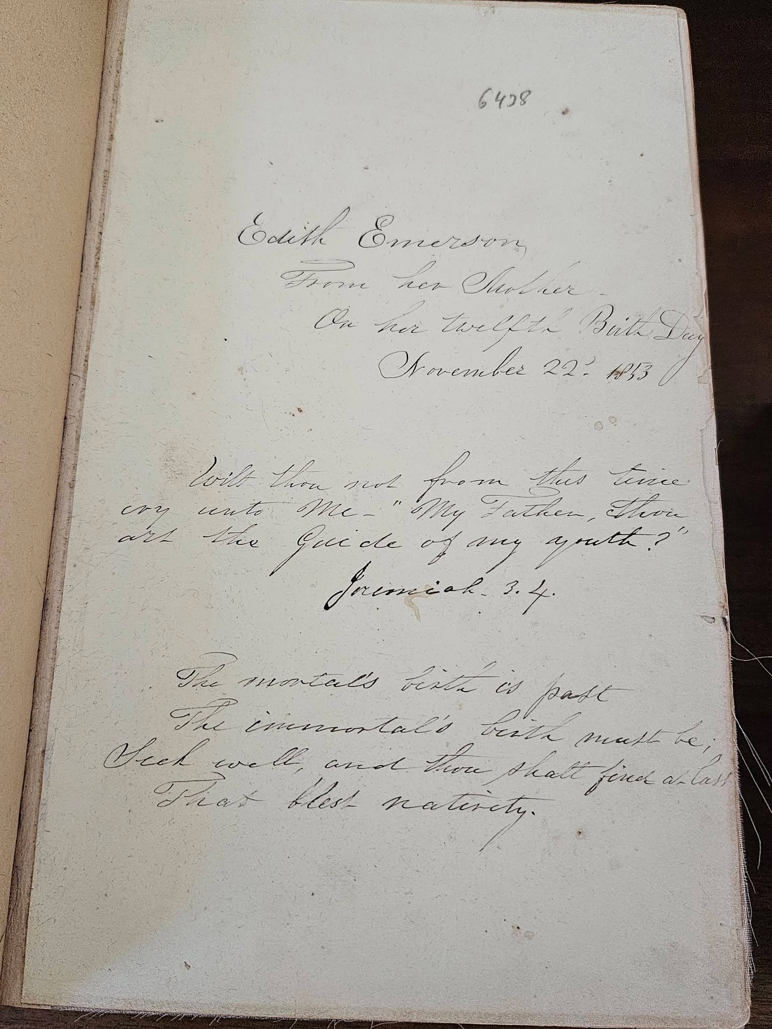 Book inscribed to Edith from her mother, Lidian