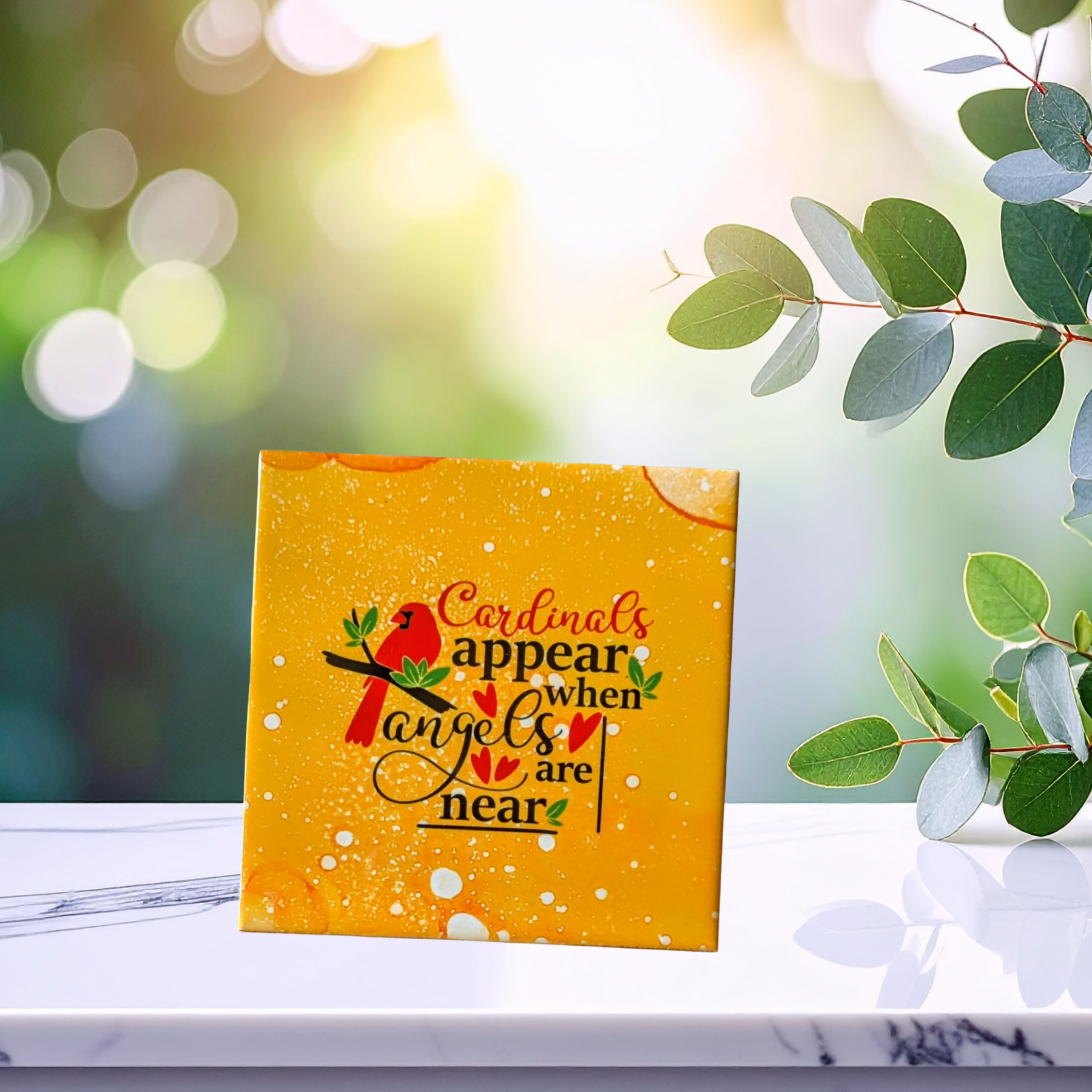 Yellow Ceramic Tile with Red Cardinal