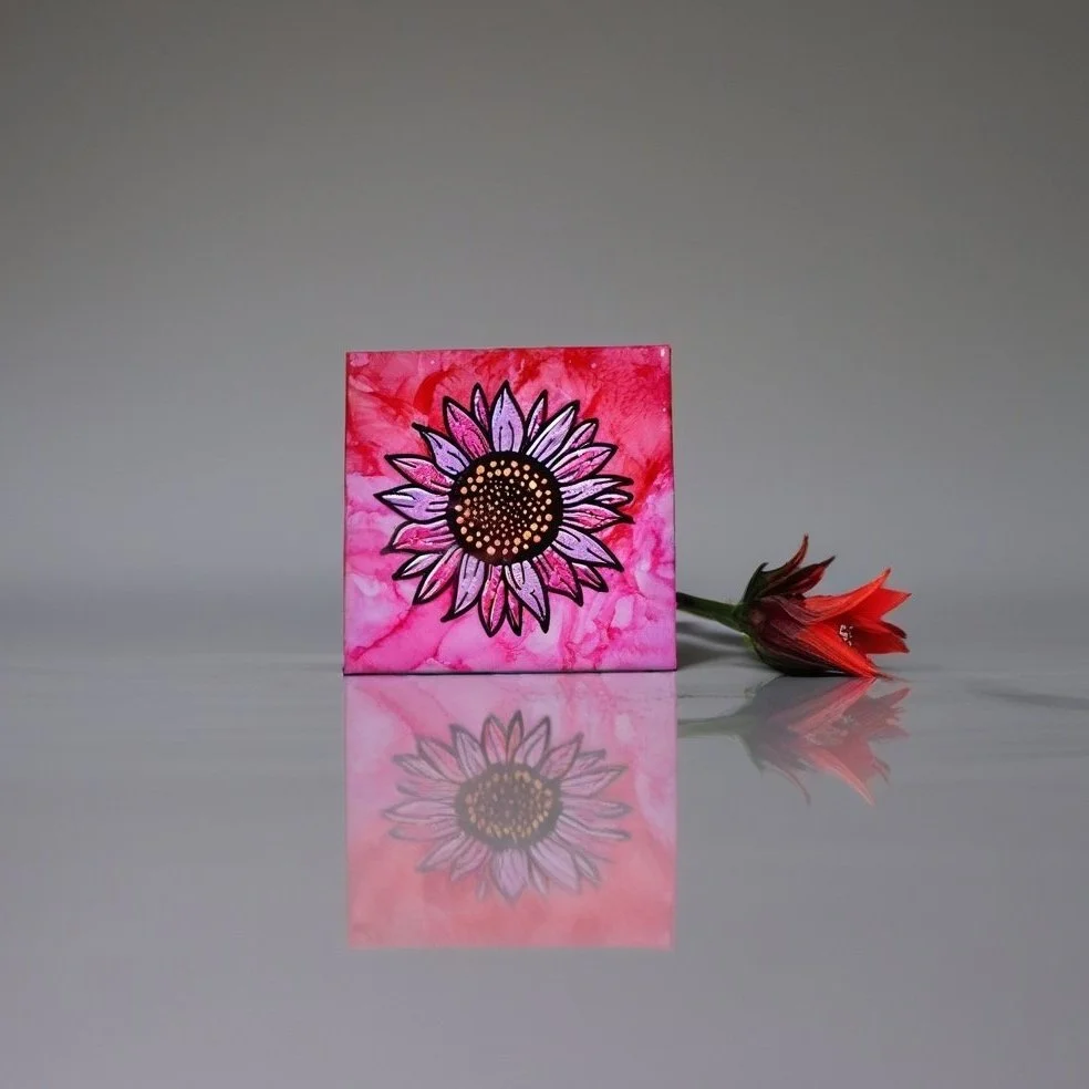 4.5x4.5-inch ceramic tile with a pink sunflower