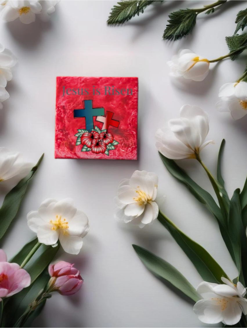 Jesus is Risen Easter Ceramic Tile .png