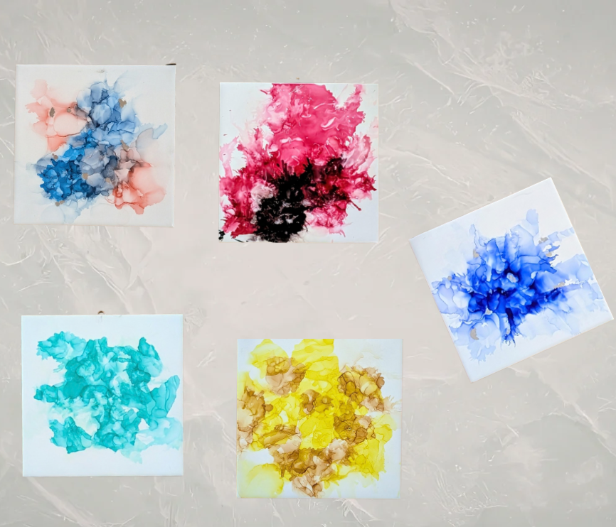 Original alcohol ink painting on ceramic tile