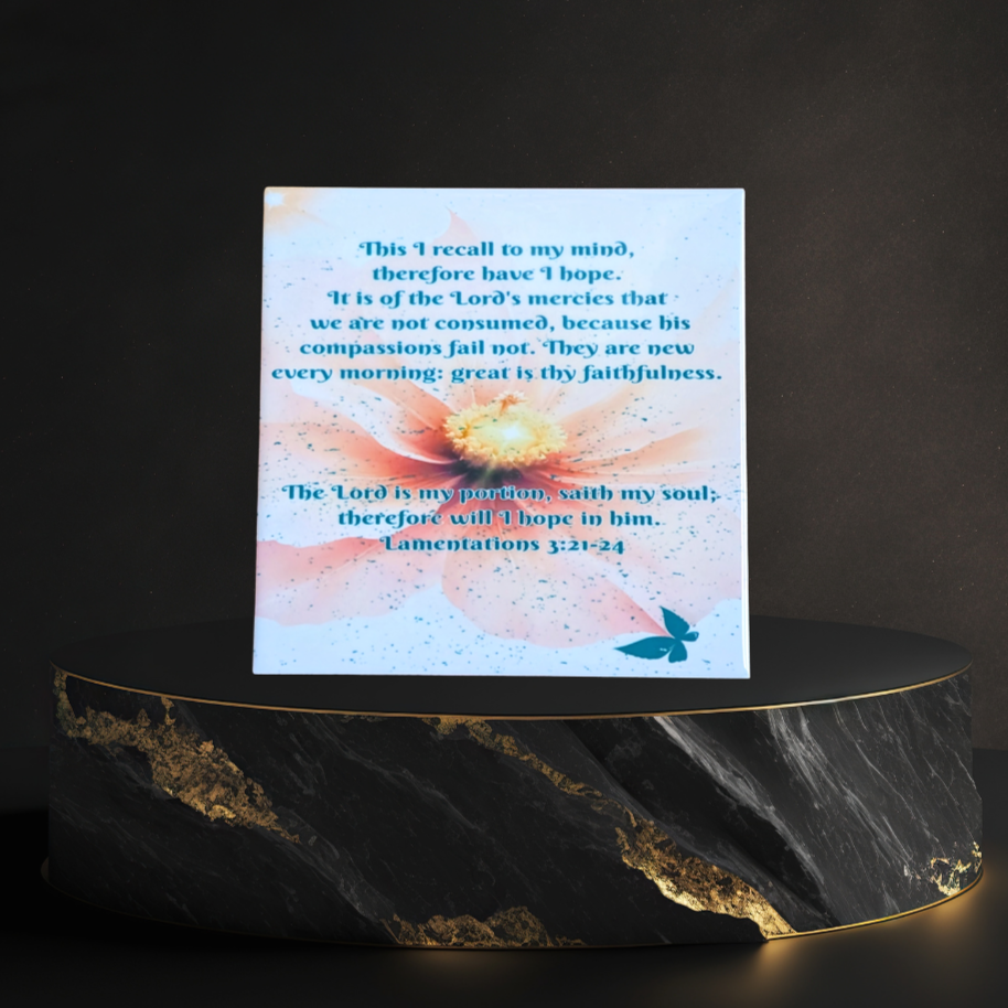 I have hope ceramic tile on black display stand