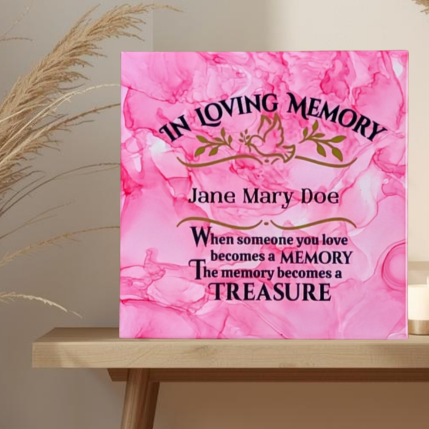 Pink In Loving Memory Ceramic Tile with the option of Personalization