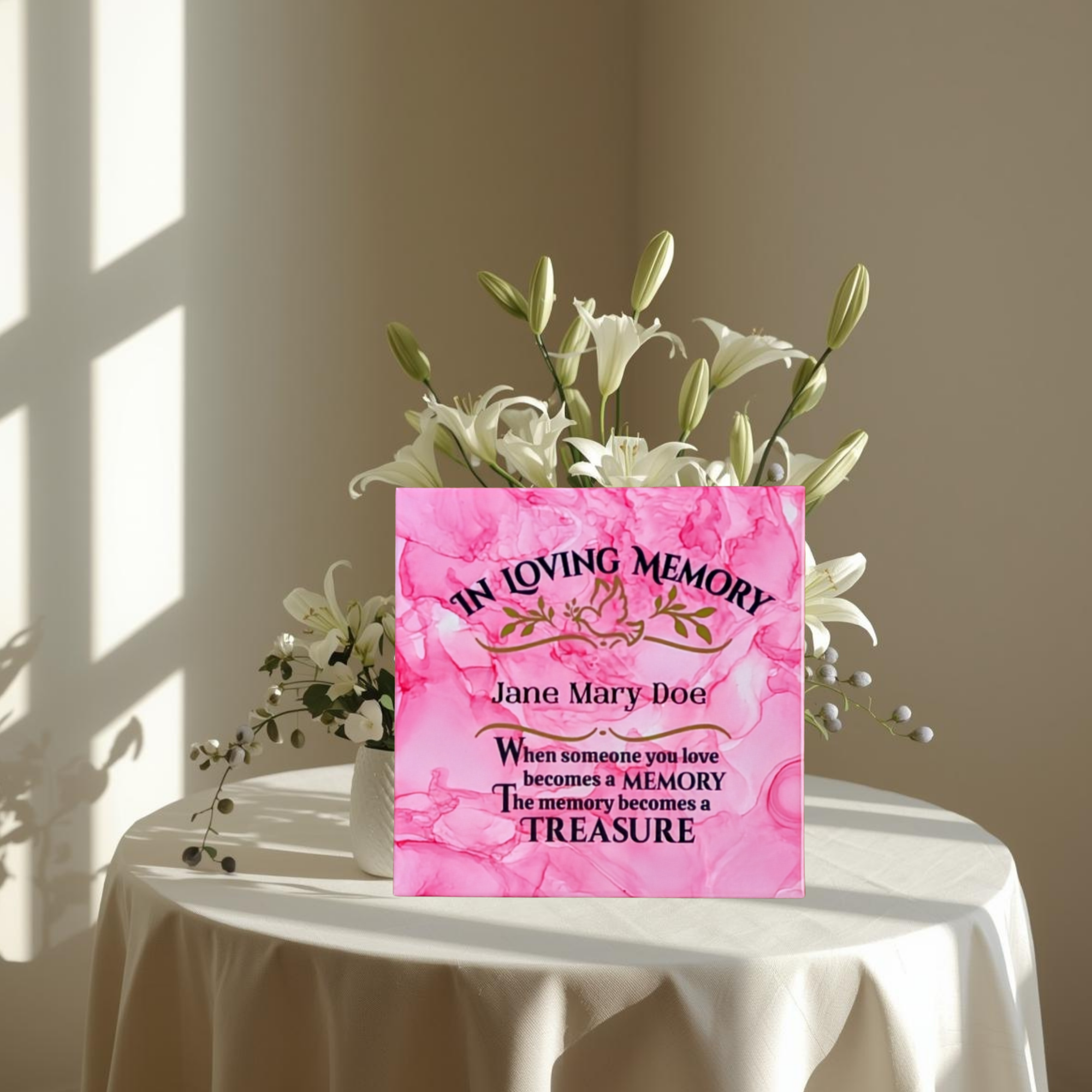 Pink In Loving Memory Ceramic Tile with the option of Personalization