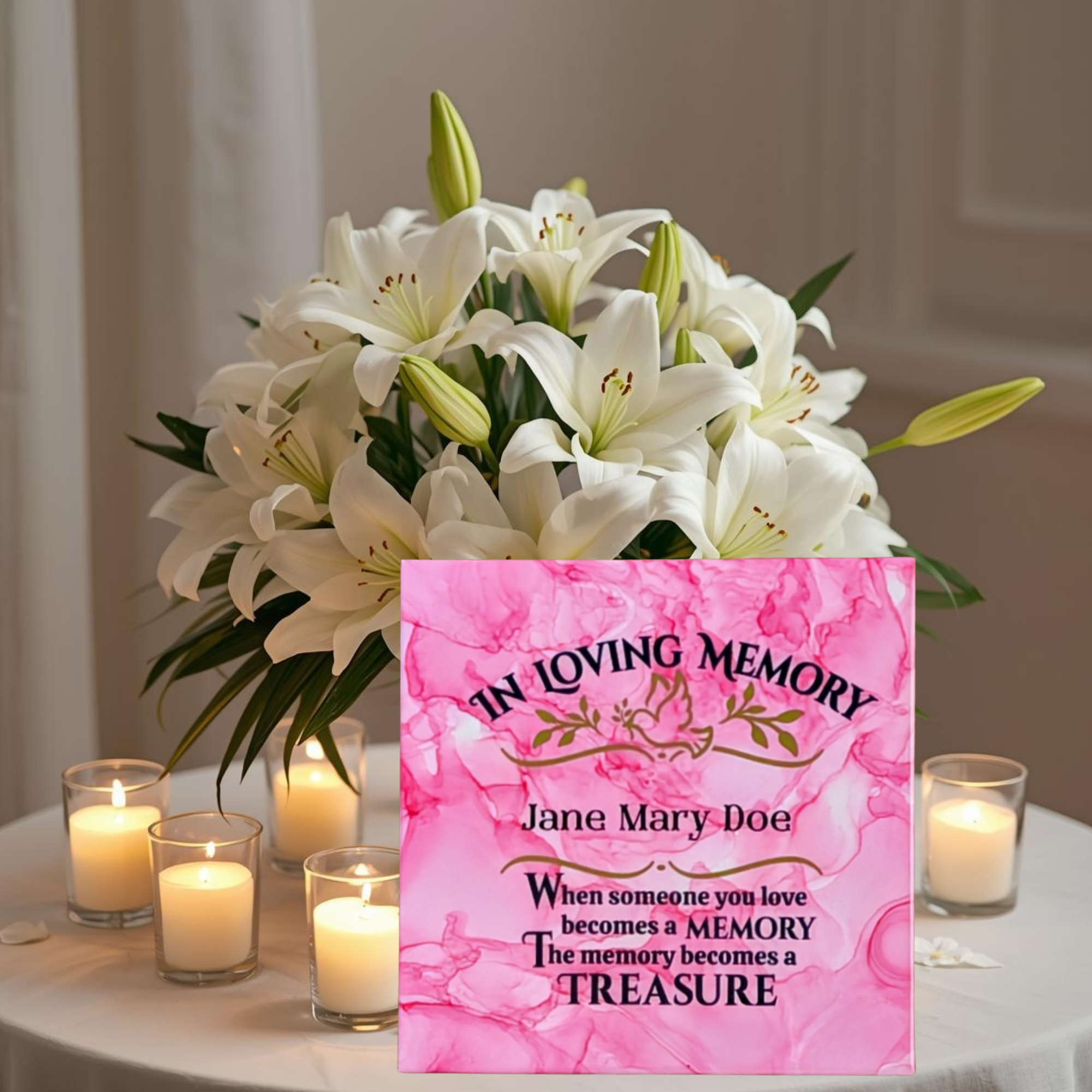 Pink In Loving Memory Ceramic Tile with the option of Personalization