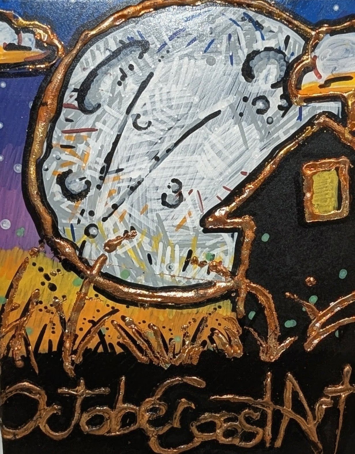 October Coast Art, Moon House.  Marker and gold leaf.  I use this as a kind of signature at the end.  