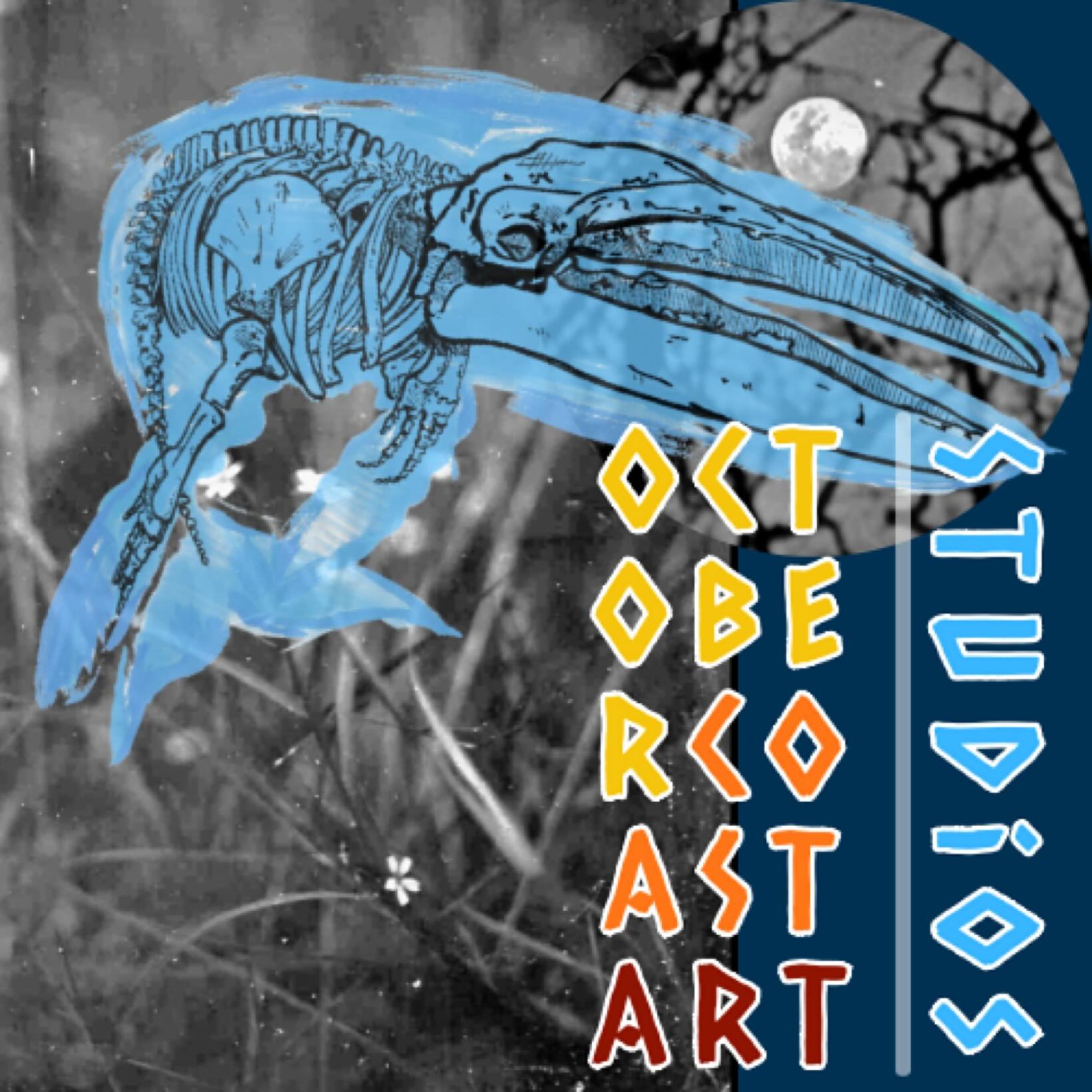 This is the new working logo for October Coast Art Studios.  It features medium format photography, some of my first digital artwork, and assembled in Canva.  Do you like it?