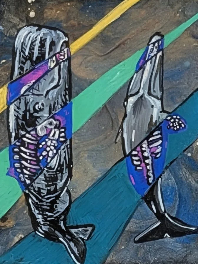 Sperm whales and xrays  my wife helped me do the acrylic and mica powder pour, as a date way back in 2020.  