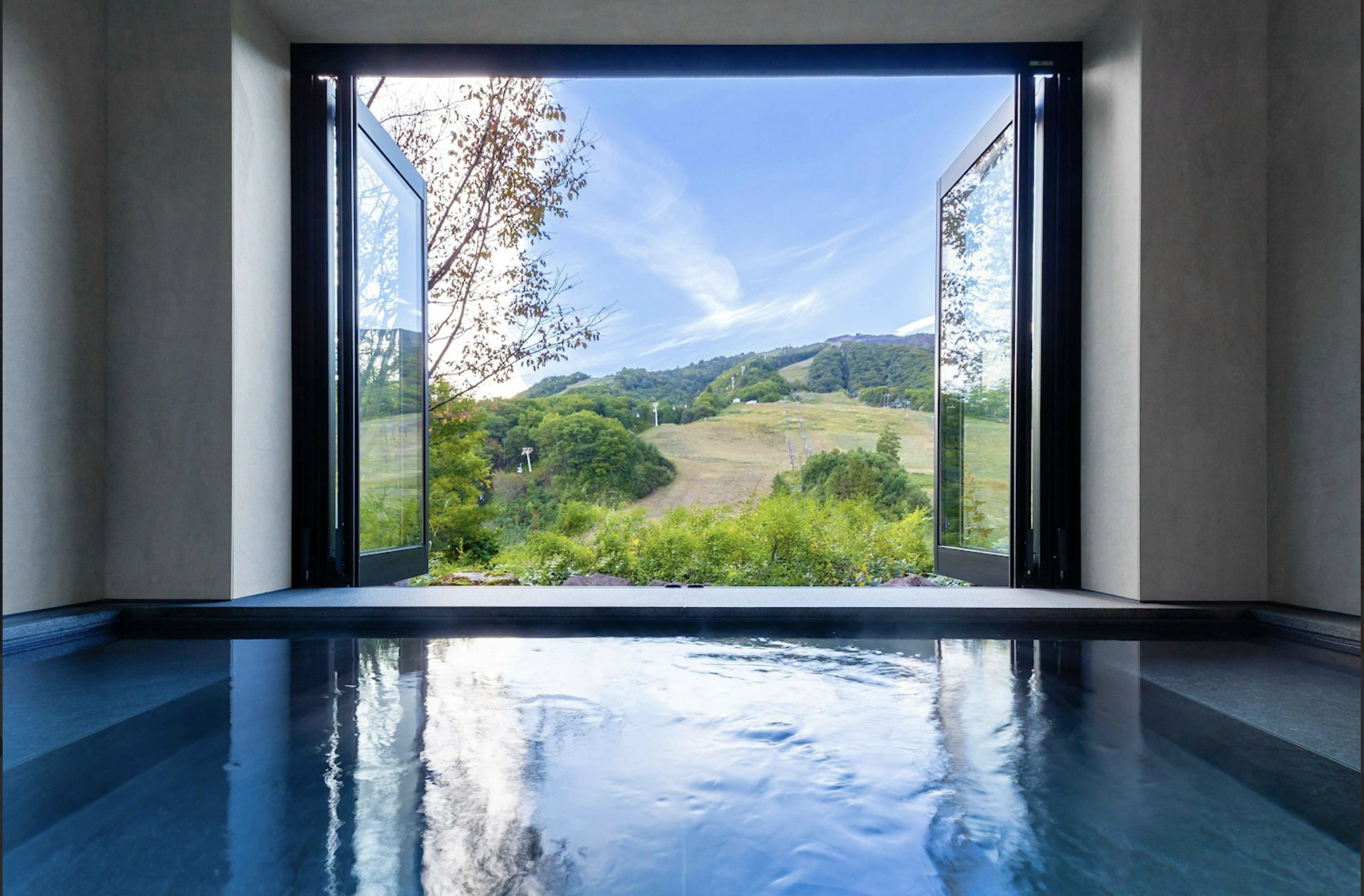 Onsen view from Ski in ski out lodge in Myoko