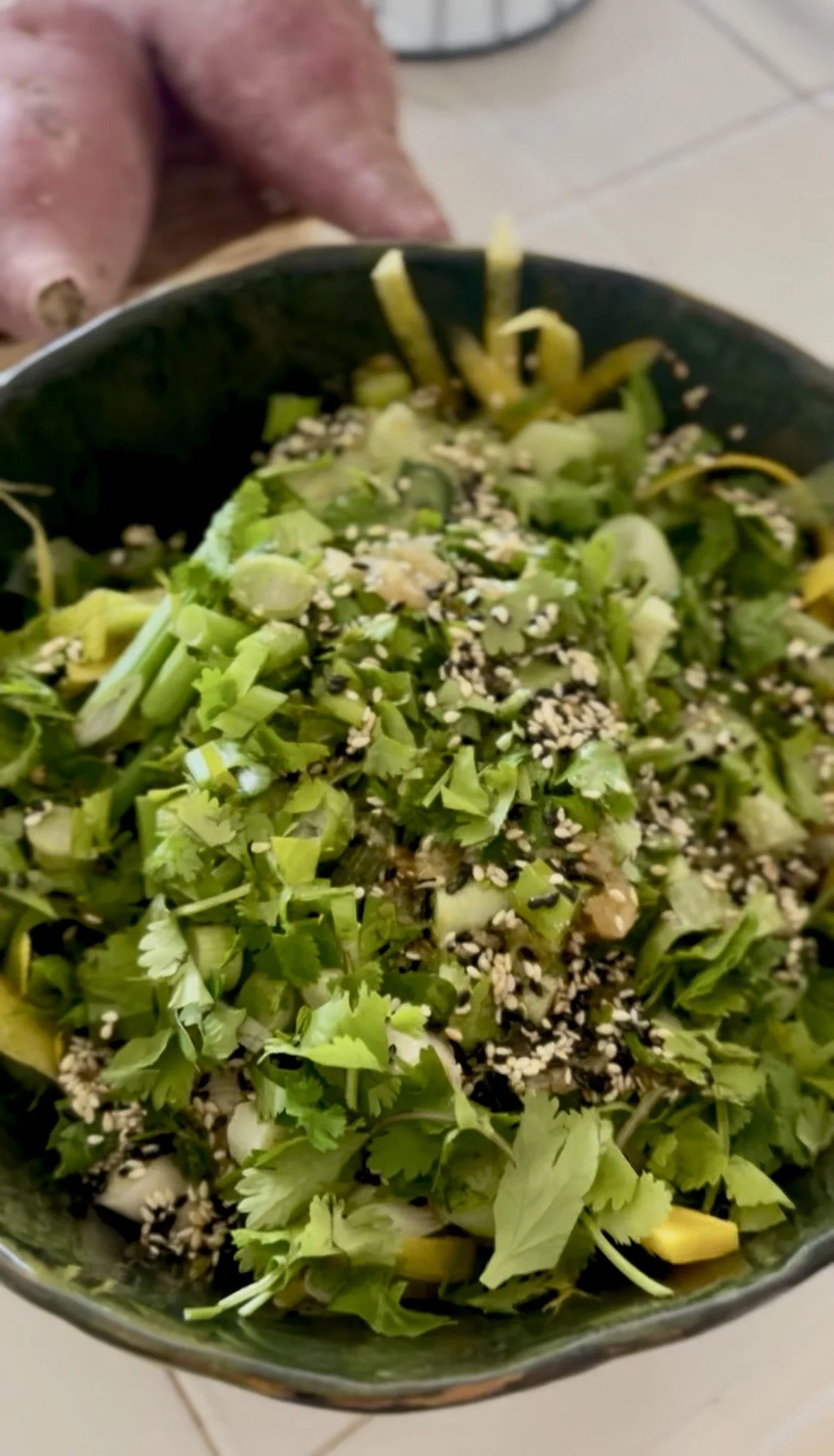 Furikake cucumber carrot tofu salad