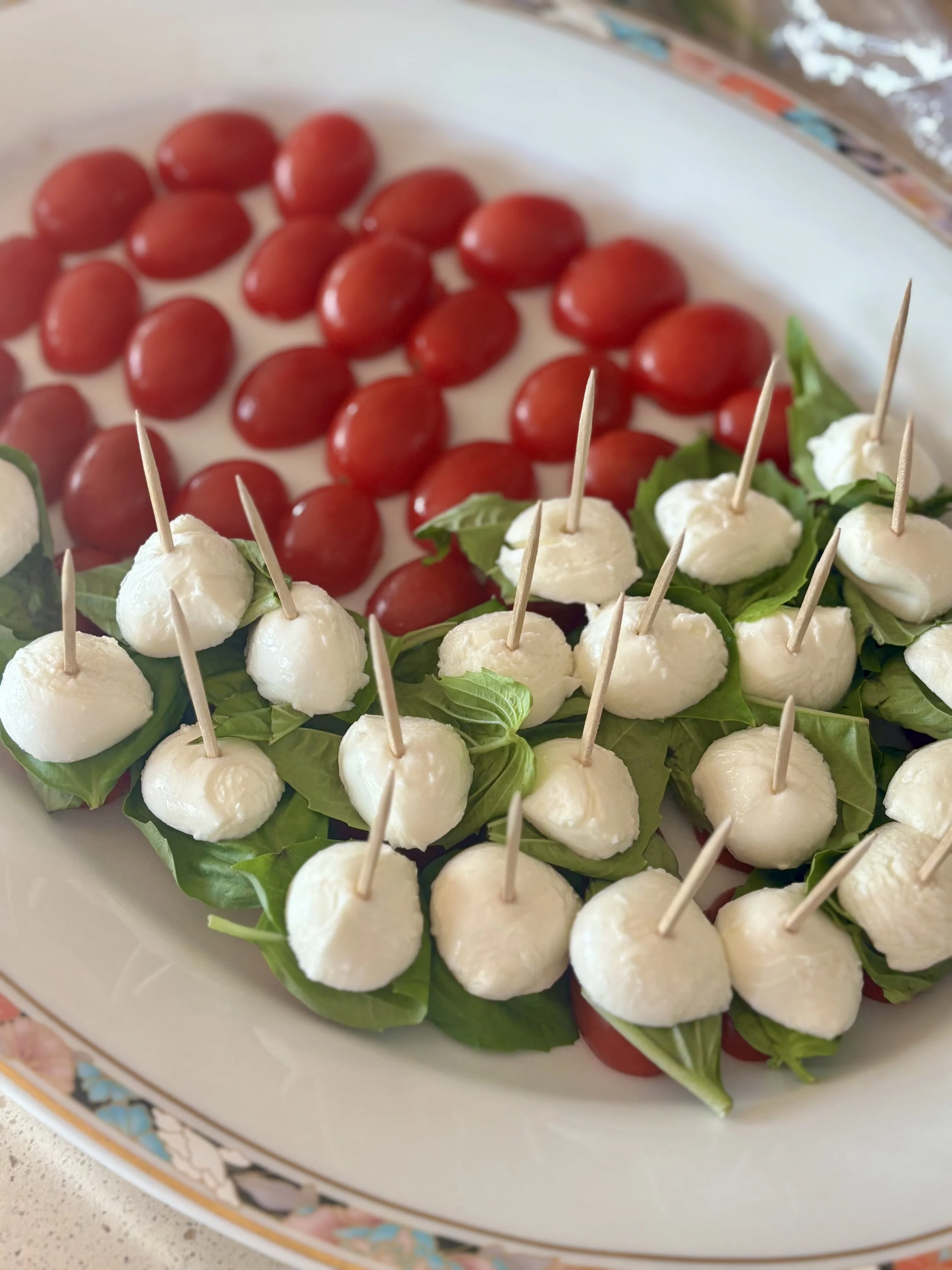 Caprese, tomatoes, basil, mozzarella