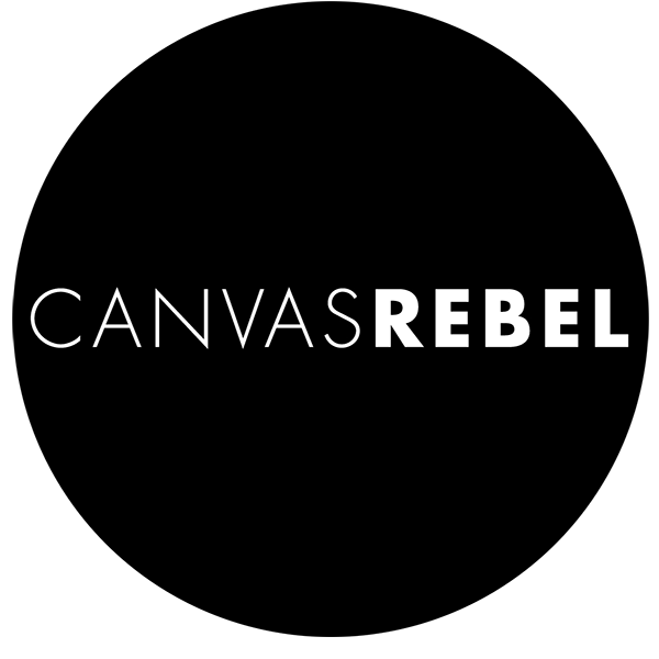 Logo of Black background with the words 'CANVAS REBEL' in white, with 'REBEL' in bold.
