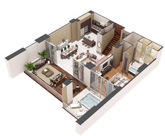 Two Bedroom Residence Loft Floorplan Level 1