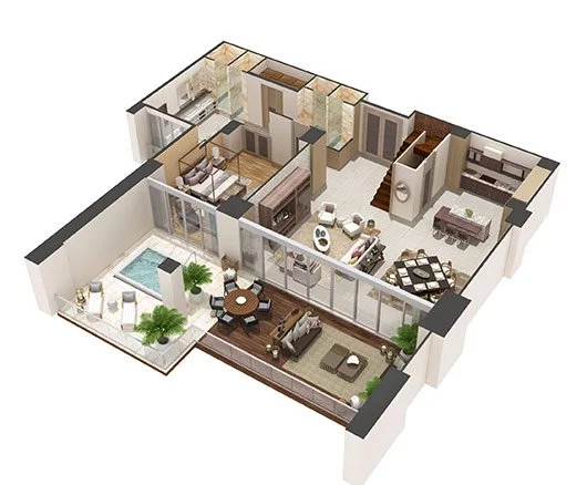 Grand Luxxe Residence Three Bedroom Loft Floor Plan Level 1