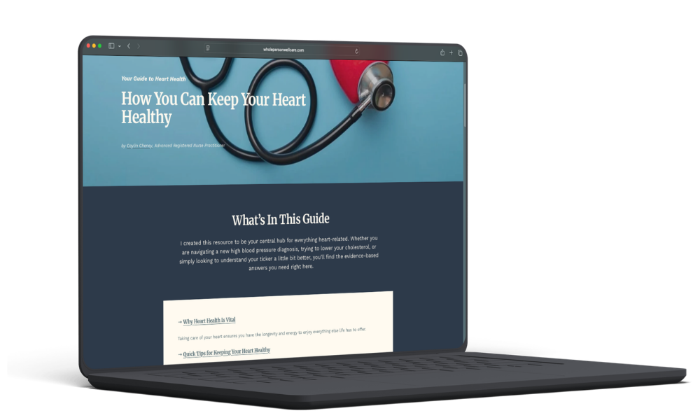 A laptop featuring a browser open to a guide on heart health.