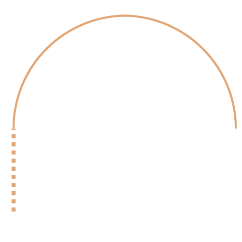 A simple diagram with a semicircular arch in orange, connected to a dotted vertical line on the left, representing an abstract structure or concept.