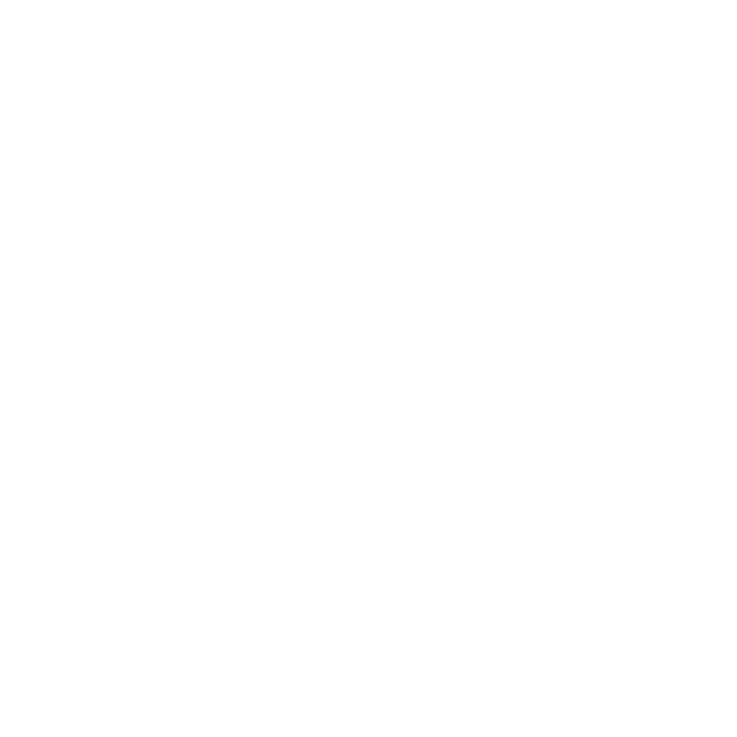 Black background with white concentric rainbow-like arches.