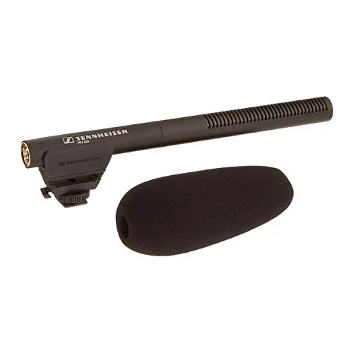 Sennheiser shotgun microphone with foam windscreen.