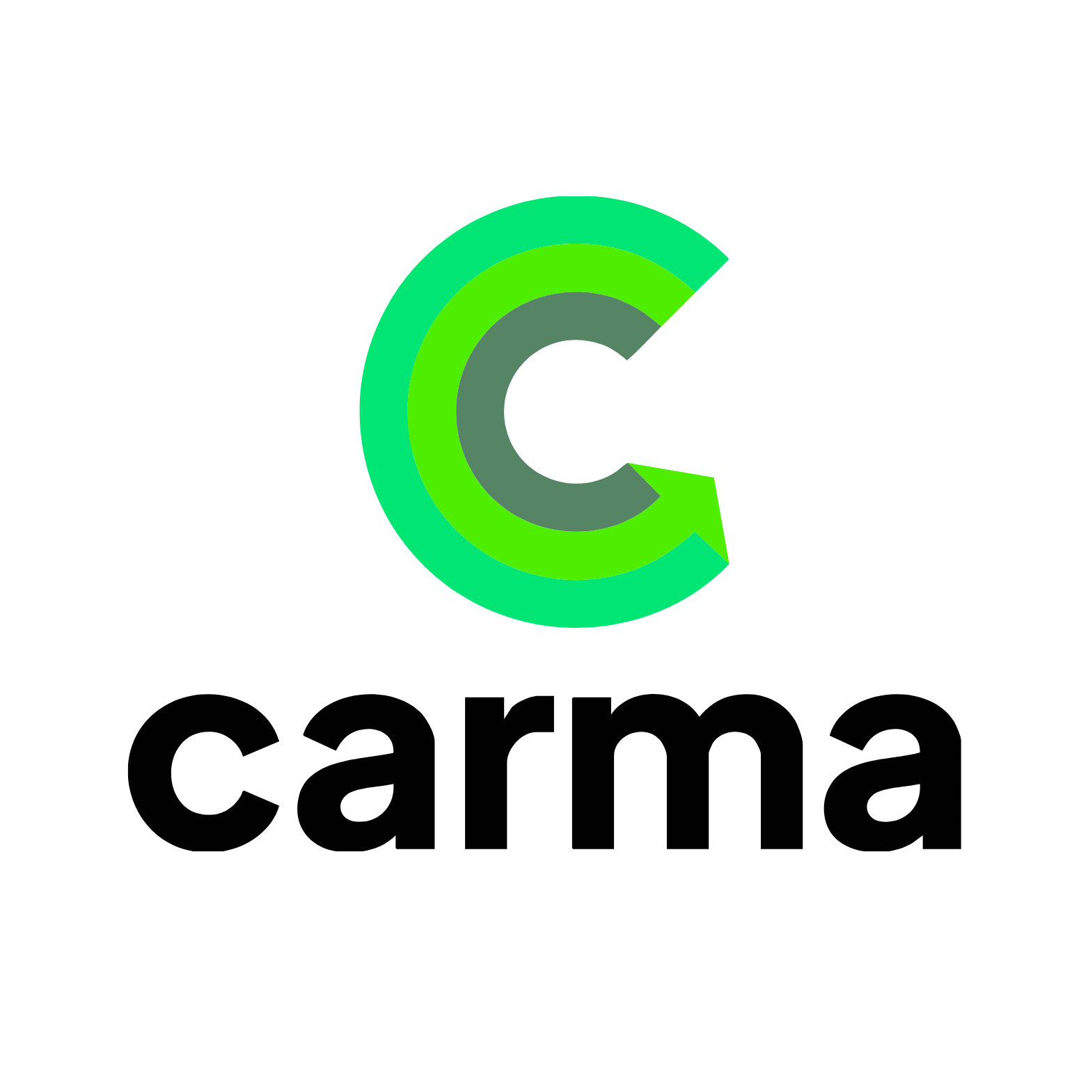 Logo with a stylized, multi-colored letter 'C' followed by the word 'carma' in bold black font.