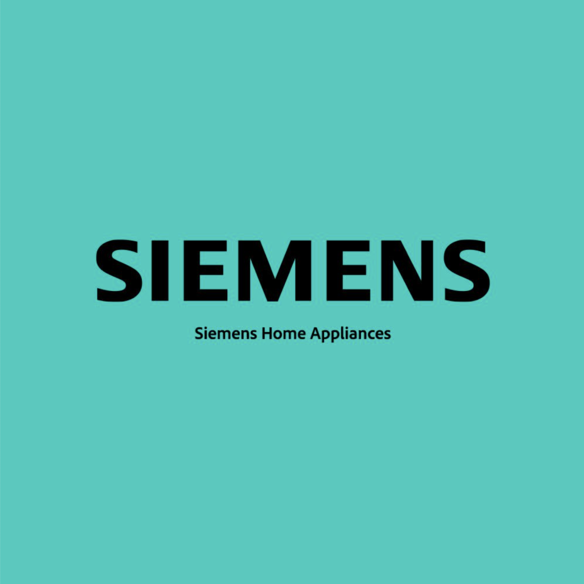 Das Bild zeigt das Logo von Siemens mit dem Text "SIEMENS" in großen schwarzen Buchstaben und darunter den Slogan "Siemens Home Appliances" auf einem blauen Hintergrund.