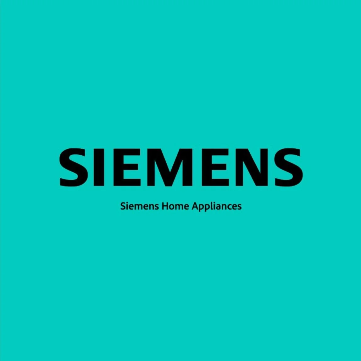 Das Bild zeigt das Logo von Siemens mit dem Text 'Siemens Home Appliances' auf einem türkisen Hintergrund.