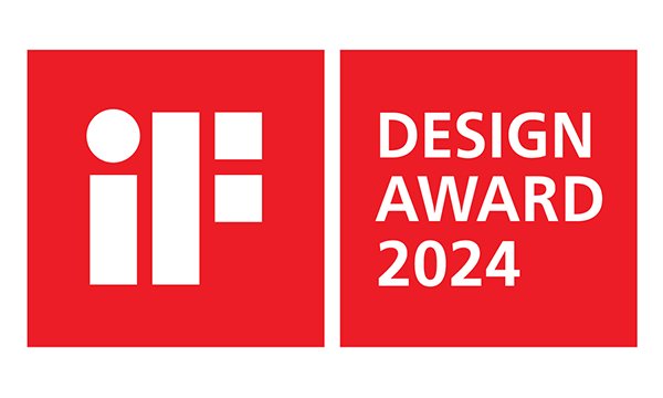 Logo des iF Design Awards 2024 auf rotem Hintergrund.
