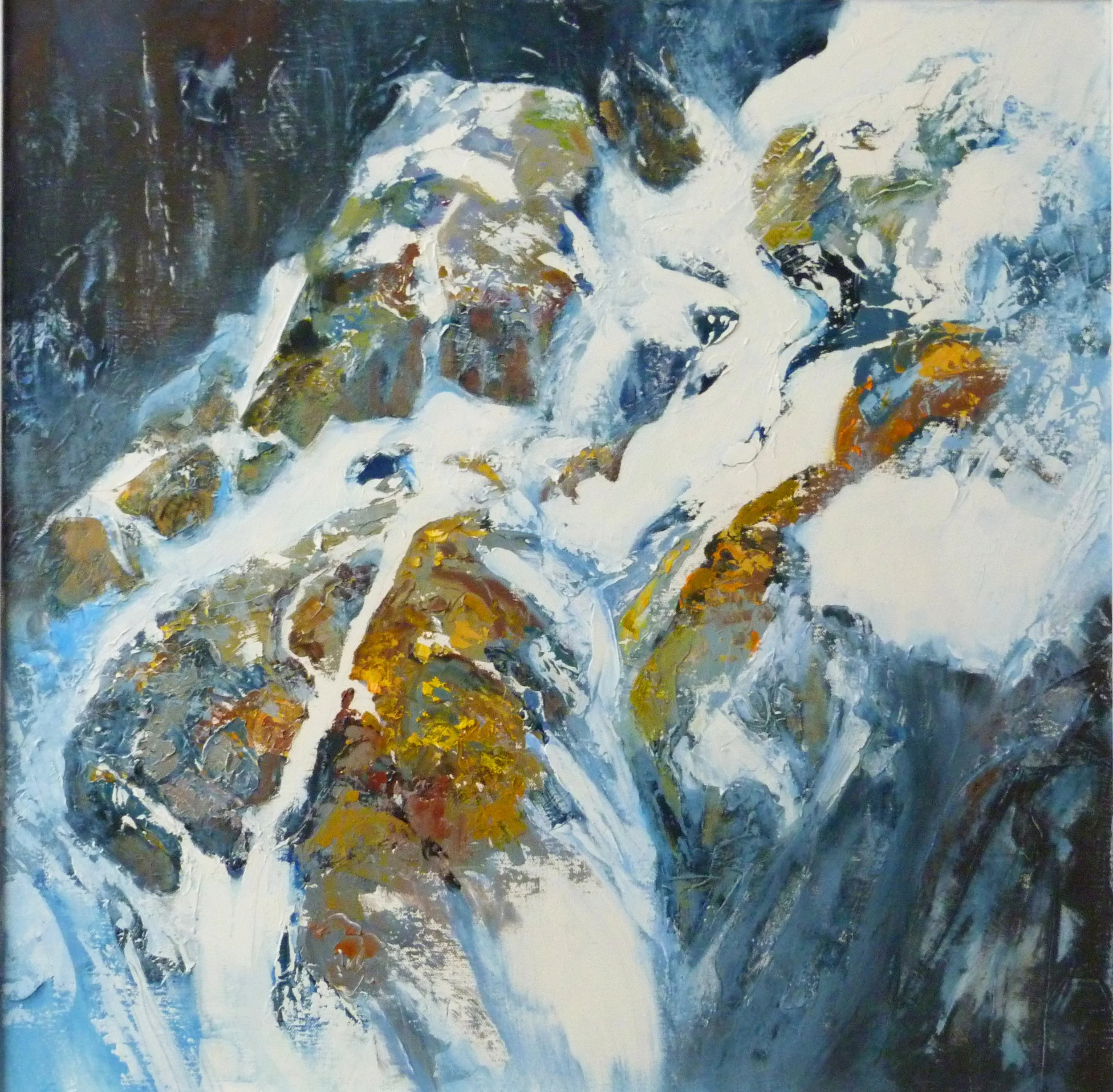 [SOLD] Vivienne Pooley 'Rock and Snow', oil, 61 x 61cm