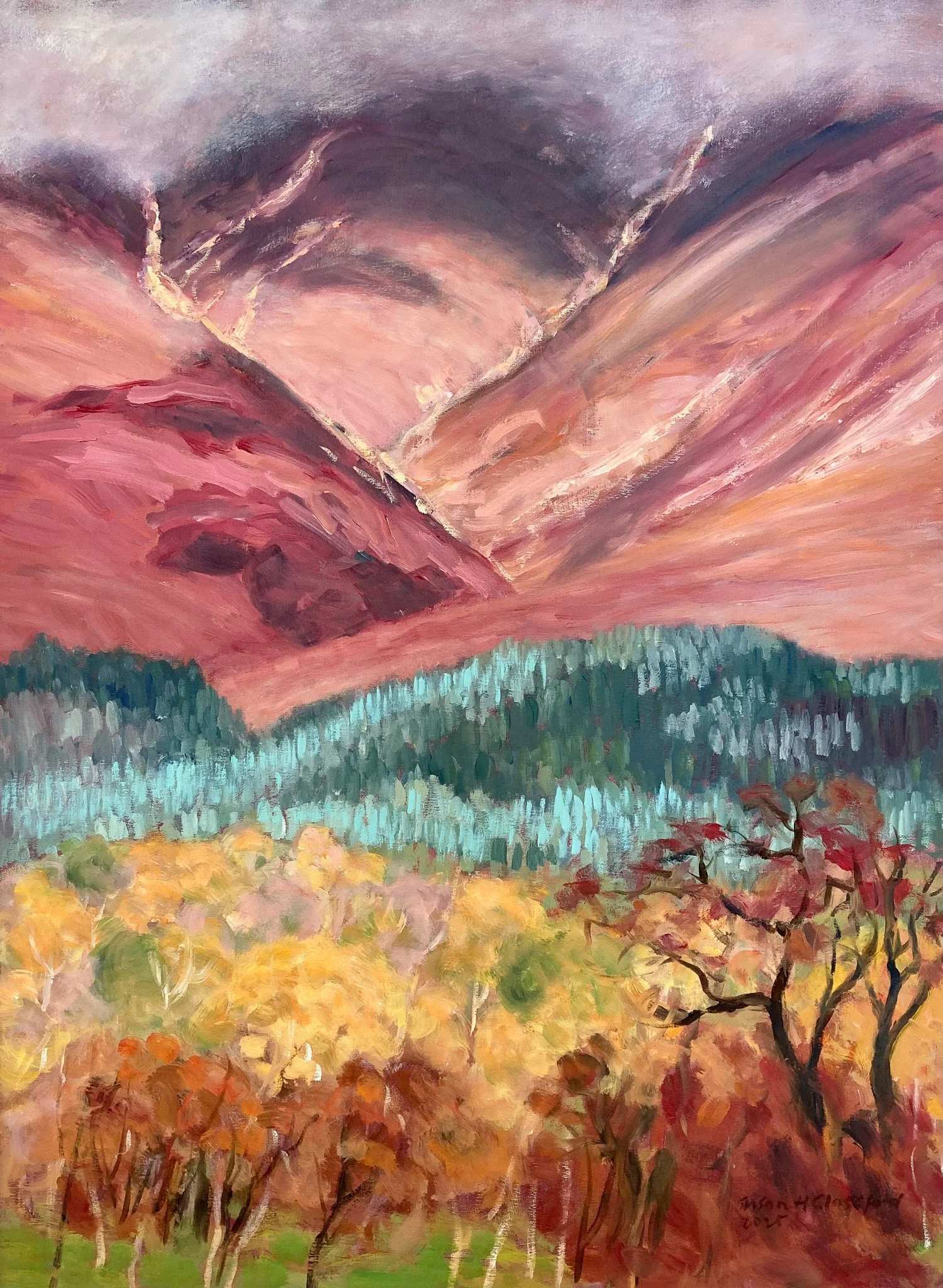 Susan H Glassford 'Skiddaw Slopes, Autumn II', oil on board, 59 x79cm, £850