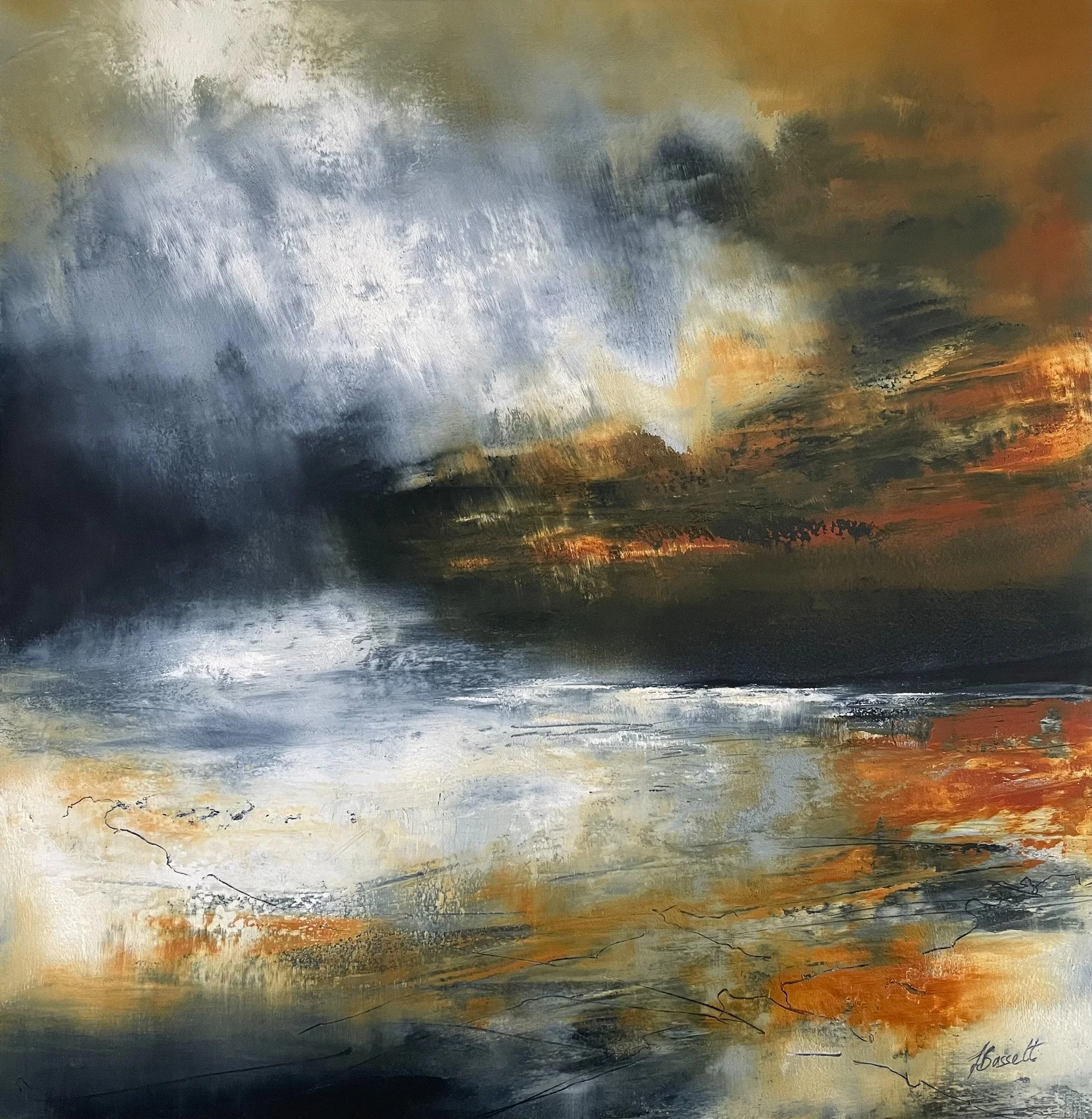 [SOLD] Jacqui Bassett 'Kiss of Night', oil and cold wax, 60 x 60cm, £1450